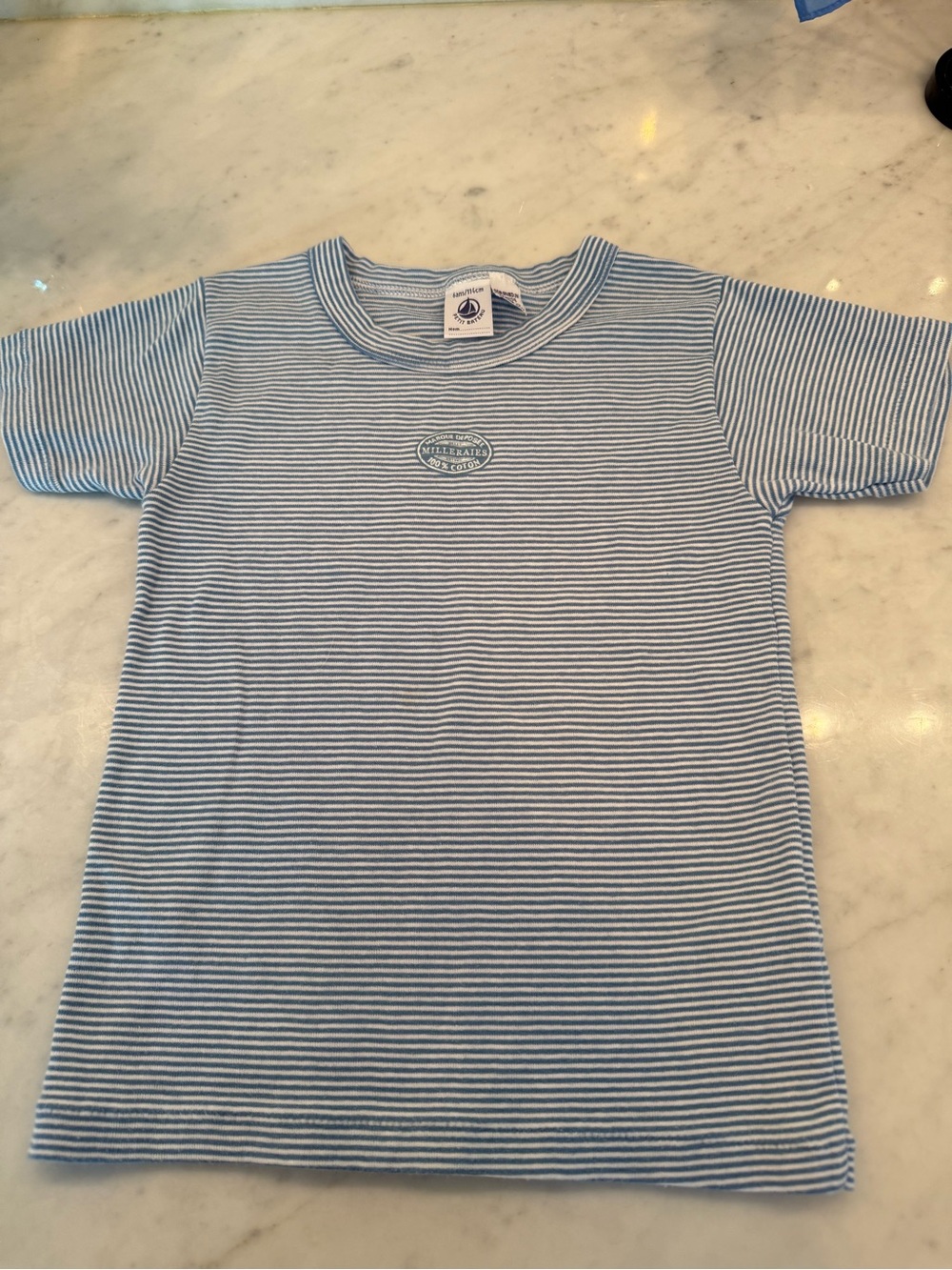 Petite Bateau France Like New Boys Blue White Striped Tee Size 6 ans Nautical